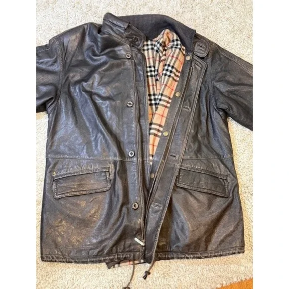 Vtg Burberrys Lamb Nappa Leather Field Jacket EU 56 Removable Nova Check Liner - Picture 4 of 16